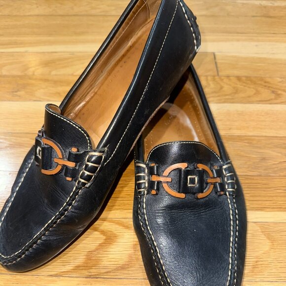 Men's Donald J. Pliner loafers size 10.5 Black with Brown "driving shoe" - Picture 1 of 2